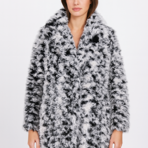 Monochrome Curly Lamb Fur Coat – Bold Winter Statement Piece