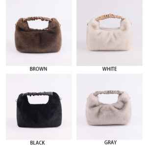 Faux Mink Fur Shoulder Bag with Ruched PU Handle – Soft Luxe in Everyday Form
