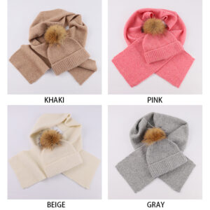 Genuine Raccoon Fur Pom Hat & Scarf Set – Soft Stretch Knit for Cozy Winter Wholesale