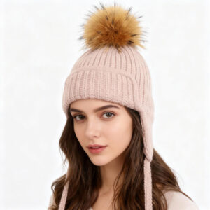 Genuine Raccoon Fur Pom Earflap Hat – Cozy Elegance for Winter Days