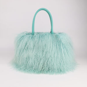 Genuine Lamb Fur & Leather Tote – Fluffy Glamour in Mint Green