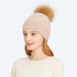 Genuine Raccoon Fur Pom Knit Hat – Modern Texture Meets Timeless Warmth