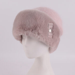 Genuine Mink Fur Trimmed Angora Knit Hat – Elegance Meets Warmth for Winter Fashion