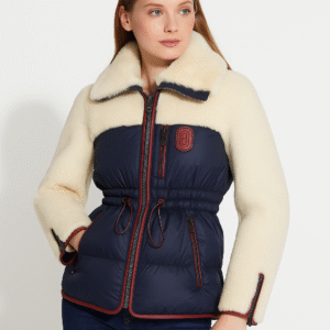 Sporty Puffer Jacket with Sherpa Sleeves & Contrast Zips