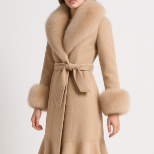 Chic Wool Trench with Fox Fur Trim for Young Modern Women