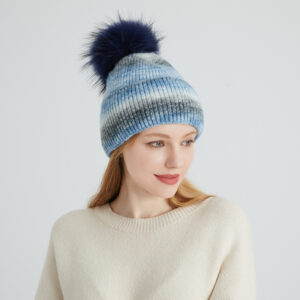 Wool Blend Angora Knit Beanie with Real Raccoon Fur Pom-Pom – Soft, Colorful, and Winter-Ready