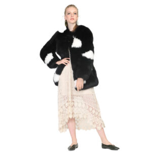 Luxe Contrast Fox Fur Coat – Black & White Patchwork