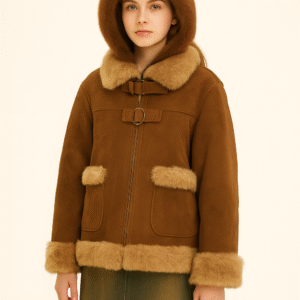 Y2K Bear Ear Fur Jacket – Brown Faux Suede Coat