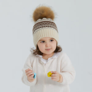 Kids' Angora Knit Beanie with Genuine Raccoon Fur Pom – Nordic-Inspired Winter Charm