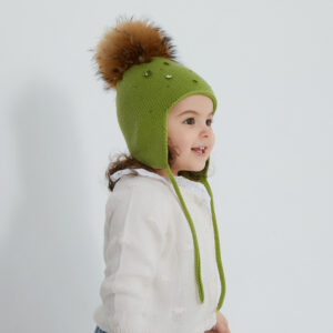 Sequin Knit Kids Earflap Hat with Genuine Raccoon Fur Pom – Winter Sparkle for Little Trendsetters