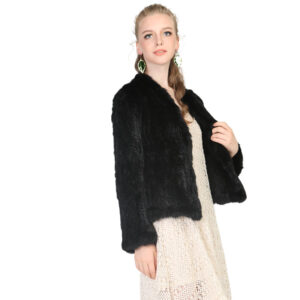 Elegant Black Rabbit Fur Knit Coat – Lightweight Luxury Outerwear