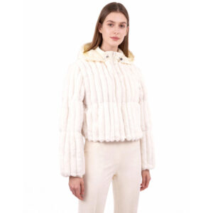 White Faux Fur Puffer Hoodie Jacket