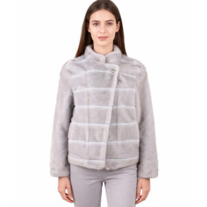 Light Grey Faux Fur Jacket with Stand Collar