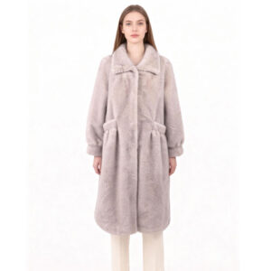 Light Grey Plush Faux Fur Long Coat