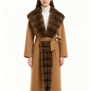 Elegant Wool Wrap Coat with Plush Faux Fur Trim – Winter Luxe Meets Ethical Warmth