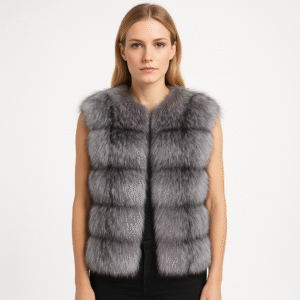 Real Silver Fox Fur Vest – Sleek Sleeveless Winter Luxury