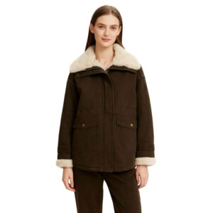 Brown Cotton Parka with Cream Faux Fur Collar – Heritage Utility Redefined