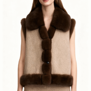 Suede Fabric Vest with Dark Faux Fur Trim – Luxe Layering Piece