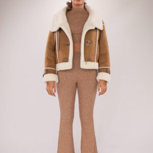 Faux Sheepskin Leather-Trimmed Women's Jacket – Short Style