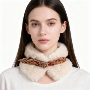 Faux Fur Collar with Genuine Leather Trim – Elegant Warmth with Luxe Details
