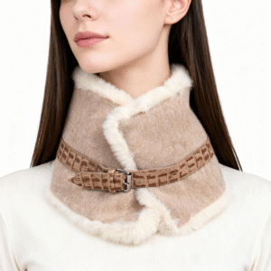 Wool & Faux Fur Neck Warmer with Genuine Leather Buckle – Cozy Luxury for Cold Days