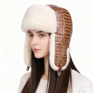 Real Sheepskin Leather Trapper Hat – Vintage Style with Faux Fur Warmth