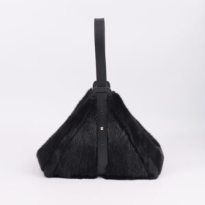 Genuine Mink Fur & Leather Wristlet – Sculptural Luxury in Jet Black