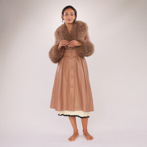 Long Real Sheepskin Trench Coat with Luxurious Wool Collar & Cuffs