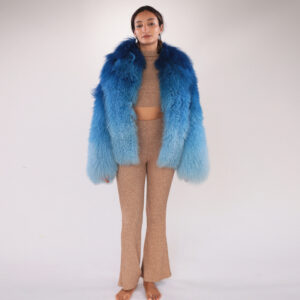 Mid-Length Gradient Beach Wool Coat – Real Shearling Elegance