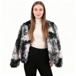Monochrome Faux Fur Jacket – Abstract High-Pile Texture