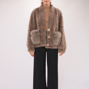 Faux Shearling Jacket with Plush Pockets & Oversized Buttons