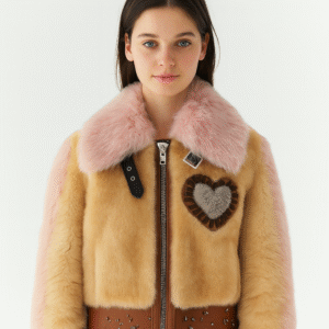 Heart Patch Faux Fur Jacket – Playful & Luxe Outerwear