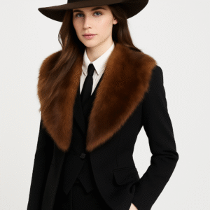 Tailored Wool Blazer with Faux Mink Collar –  Meets Luxe Precision