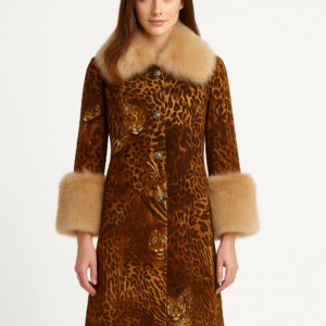 Vintage Leopard Velvet Coat with Faux Fur Trim