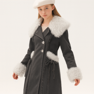 Faux Leather Trench with White Faux Fur – Retro Winter Statement