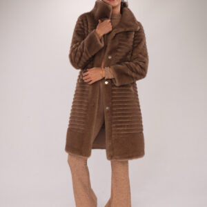 Faux Mink Fur Coat – Quilted Ribbed Texture in Chestnut Brown
