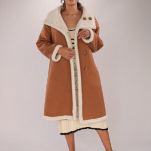 Faux Shearling Contrast Collar Coat – Camel & Ivory