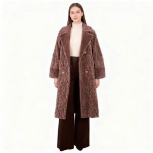 Embossed Rose Pattern Faux Fur Coat – Dusty Mauve