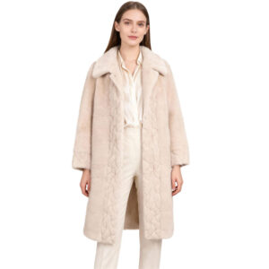 Ivory Faux Fur Coat with Braided Trim Detail