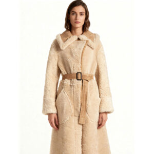 Belted Full-Length Sheepskin Fur Coat – Women's