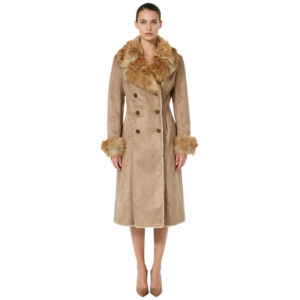 Elegant Long Wool Coat with Fox Fur Collar