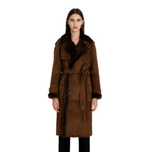 Long Brown Sheepskin Fur Coat for Women