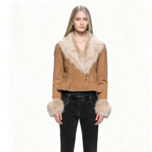 Cropped Suede Jacket with Real Fox Fur Trim
