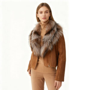 Luxury Suede Jacket with Genuine Fox Fur Collar