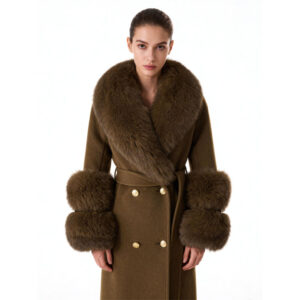 Luxury Wool Trench Coat with Fox Fur Collar & Cuffs – Premium Outerwear for Winter Collections