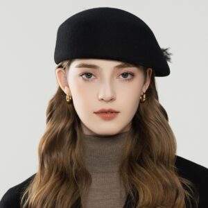 Elegant Wool Felt Cloche Hat with Feather & Gem Trim
