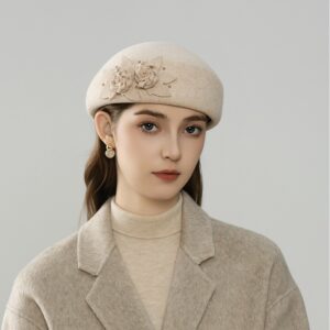 Retro Floral Wool Beret – 100% Pure Wool