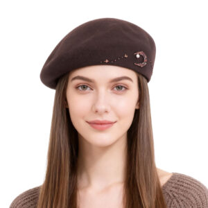 Embellished Moon & Star Wool Beret – 100% Wool