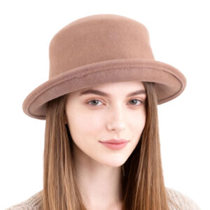 Classic Brown Rolled Brim Wool Hat – 100% Wool