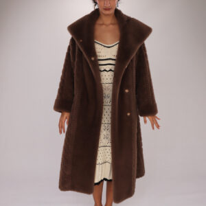 Long Chocolate Faux Fur Coat with Braided Detail